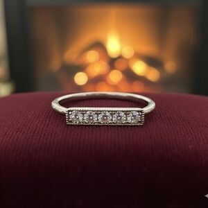 Sterling Silver Five-Stone Bar Ring with Sparkling White Stones Size 8
